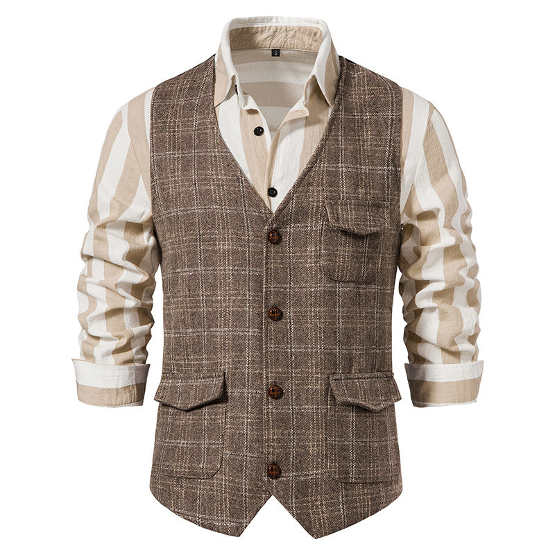 Herren kariertes Wollmix Gilet mit Brusttasche und aufgesetzten Seitentaschen Shop Nory