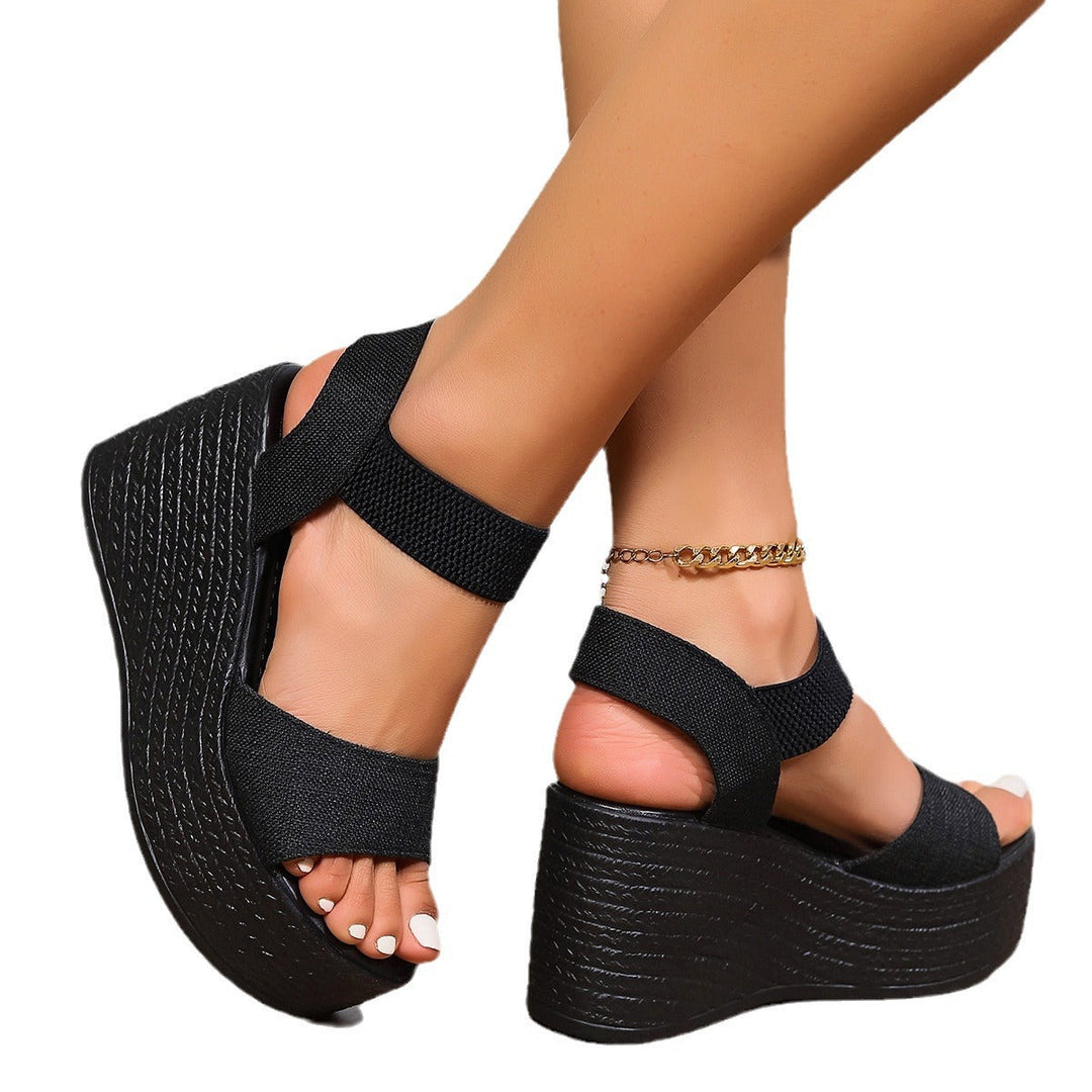 Damen Wedge-Sandalen mit elastischen Riemen und modernem Design Shopnory