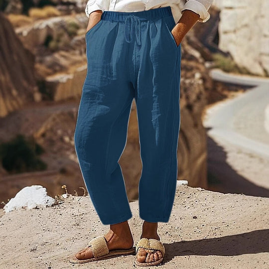 Damen Casual-Chino Leinenoptik Culotte mit elastischem Tunnelzugbund und Eingrifftaschen Shop Nory