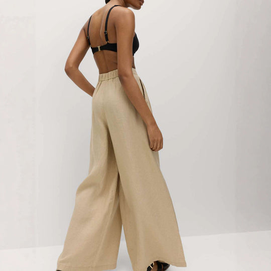 Damen Weite High‑Waist Leinenoptik Palazzo‑Hose mit Bundfalten und Eingrifftaschen Shop Nory