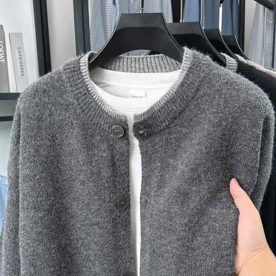 Damen Kurze Strickjacke mit Kontrastkragen und Knopfleiste Shop Nory