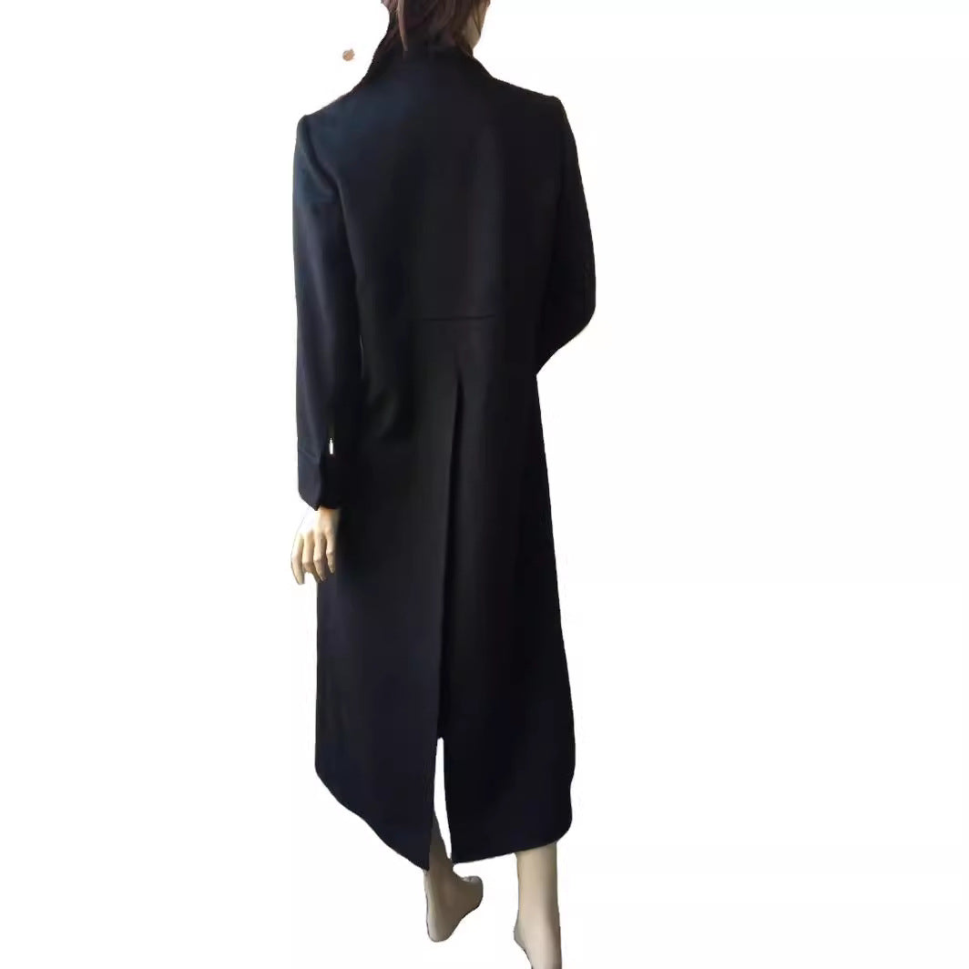 Damen Bodenlanger Einreiher-Mantel mit Gehschlitz und taillierter Silhouette Shop Nory