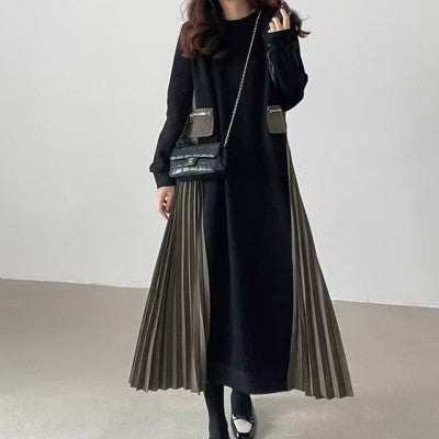 Damen Langes Oversize-Sweatkleid mit Rundhalsausschnitt, plissierten Seiteneinsätzen und Eingrifftaschen Shop Nory