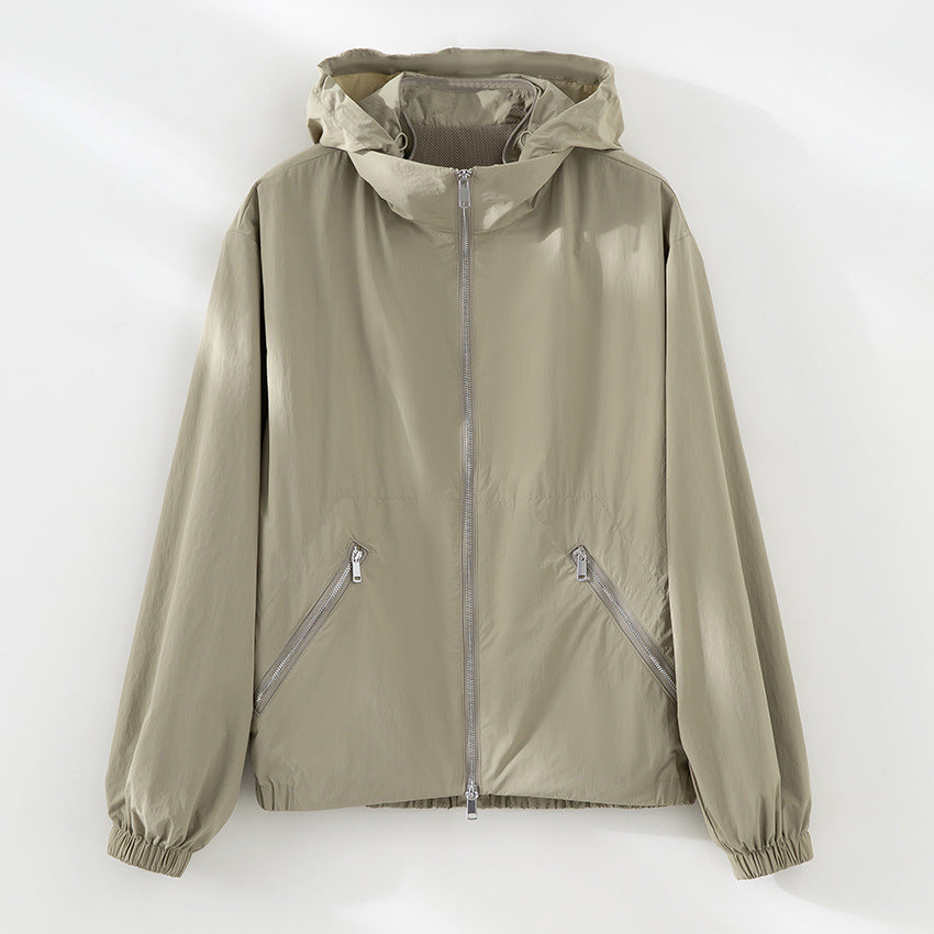 Damen Leichte Nylon-Utility-Jacke mit Stehkragen, Reißverschlusstaschen und elastischem Saum Shop Nory