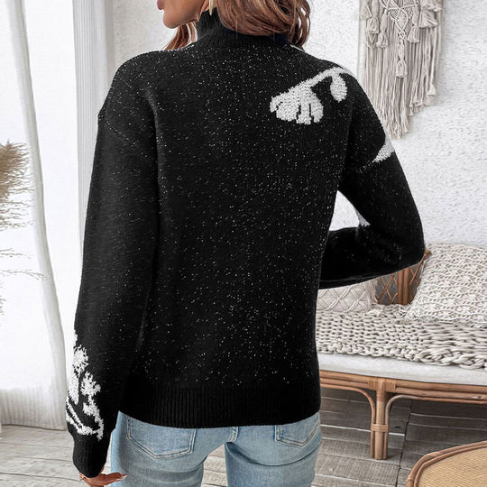 Damen Troyer-Pullover mit hohem Kragen und floraler Jacquard-Intarsie Shop Nory