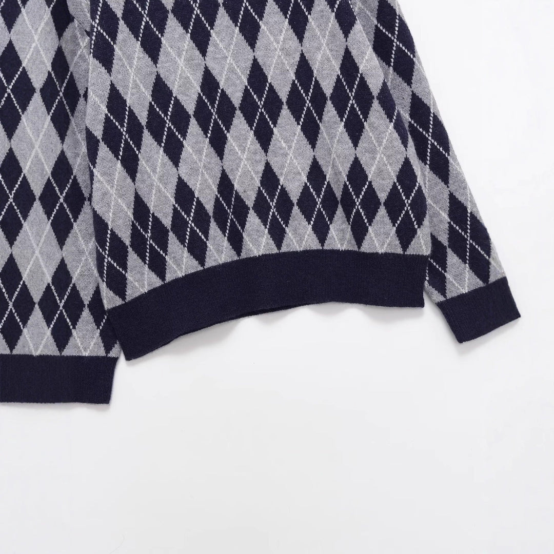 Damen Argyle V-Ausschnitt Strickpullover mit Rautenmuster Shop Nory