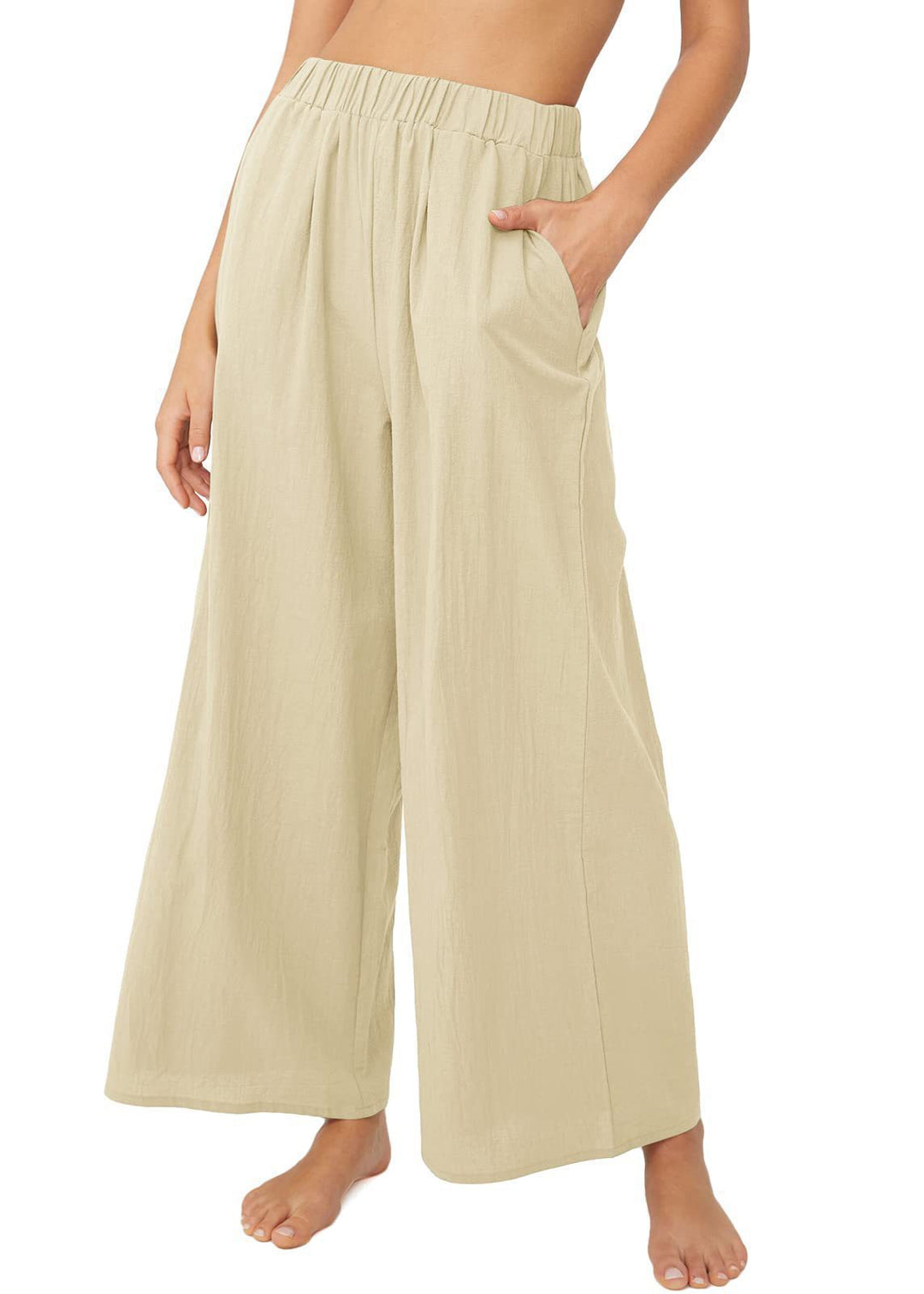 Damen Leichte Palazzo-Hose mit weitem Bein, elastischem Bund und Eingrifftaschen Shop Nory