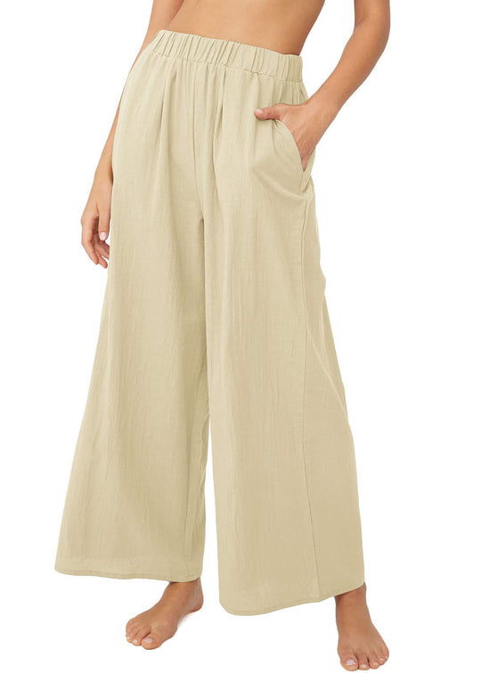 Damen Leichte Palazzo-Hose mit weitem Bein, elastischem Bund und Eingrifftaschen Shop Nory