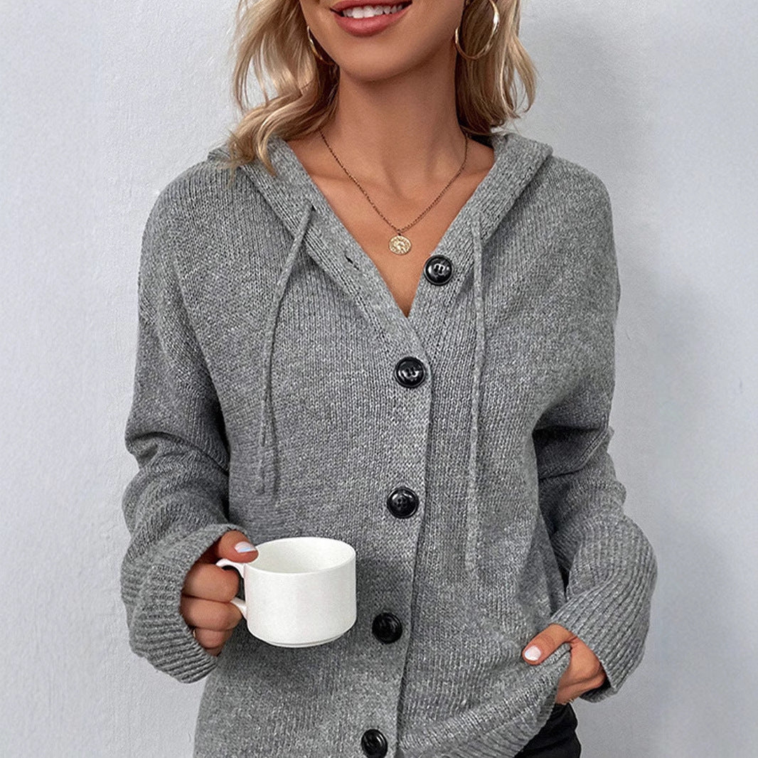 Damen Modischer Strickpullover mit Kapuze