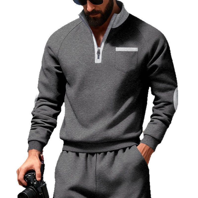 Herren nan Fleece-Quarterzip Pullover mit Brusttasche und Ellbogenpatches Shop Nory