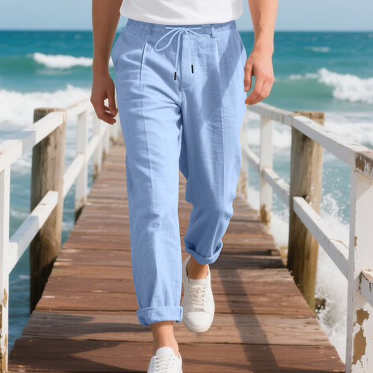 Herren nan sommerliche Chinohose in Leinenoptik mit elastischem Kordelbund Shop Nory
