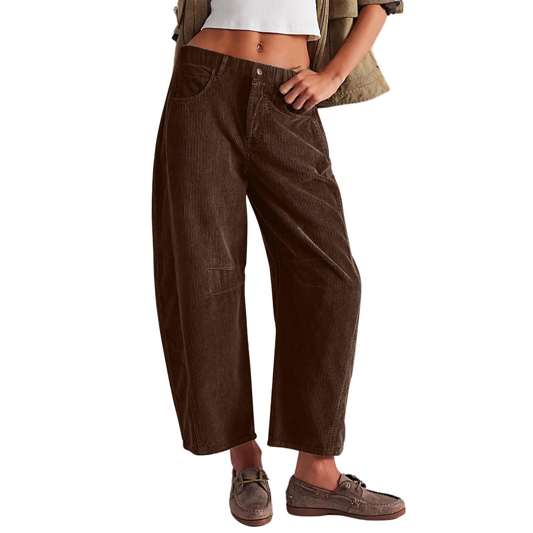 Damen Weite Cordhose mit hoher Taille, Cropped-Bein und Eingriffstaschen Shop Nory