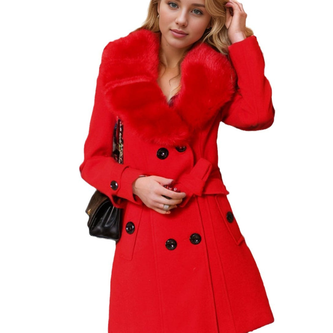 Damen Midi-doppelreihiger Mantel mit vollem Kunstfell‑Schalkragen und Wickelgürtel Shop Nory