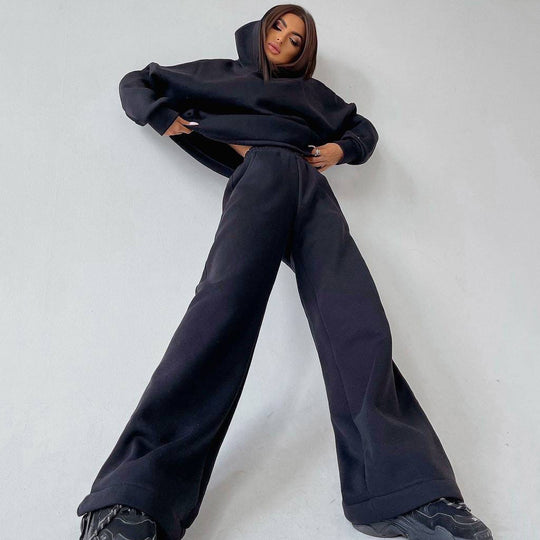 Damen zweiteiliges Lounge-Set mit sculpting High Waist Palazzohose und oversized Kapuzenhoodie Shop Nory