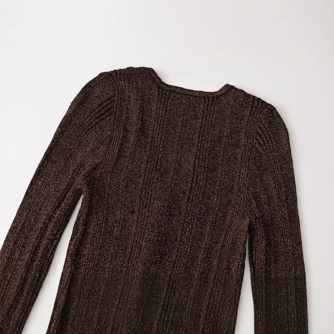 Damen Figurbetonter gerippter Feinstrick-Cardigan mit V‑Ausschnitt, Glanzfaden und Zierknopfleiste Shop Nory