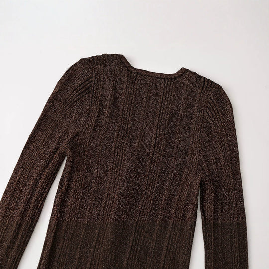 Damen Figurbetonter gerippter Feinstrick-Cardigan mit V‑Ausschnitt, Glanzfaden und Zierknopfleiste Shop Nory