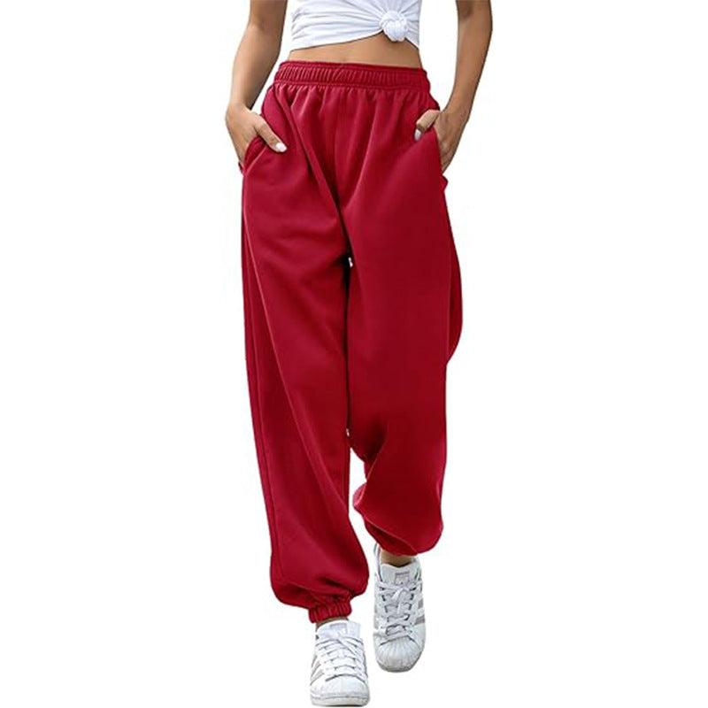 Damen nan weite High-Waist Jogginghose aus weichem Fleece mit elastischem Bund, Eingrifftaschen und engen Saumbündchen Shop Nory