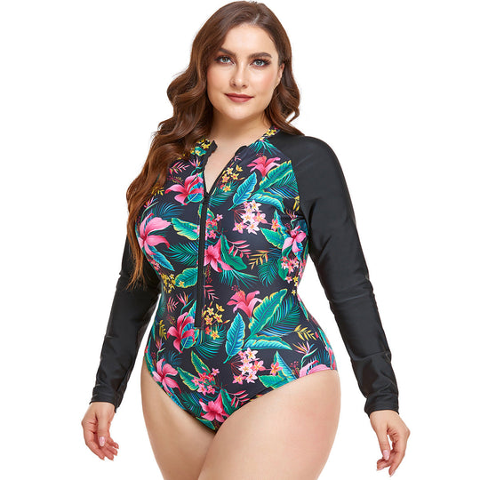 Damen Sportlicher Langarm-Schwimmanzug mit floralem Design