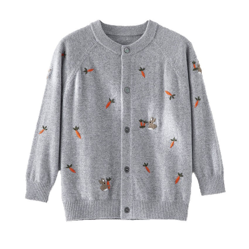 Damen Geknöpfte Feinstrick‑Cardigan mit Hasen‑ und Karottenstickerei Shop Nory