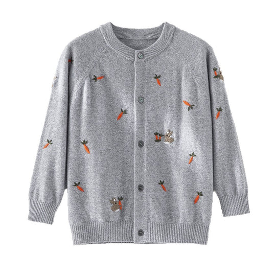 Damen Geknöpfte Feinstrick‑Cardigan mit Hasen‑ und Karottenstickerei Shop Nory