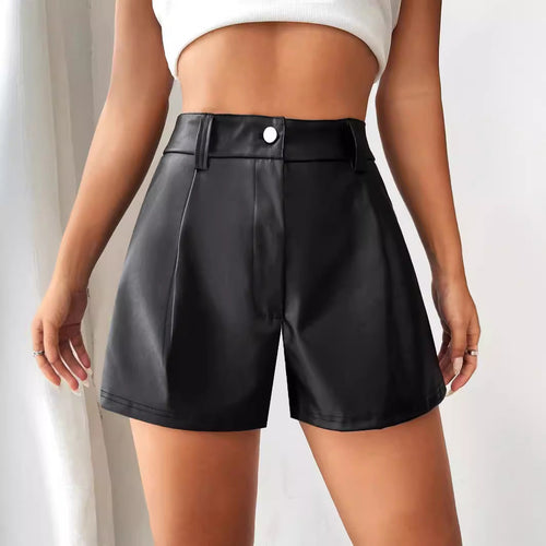 Damen Hochtaillierte Kunstleder-Shorts mit schickem Schnitt und dekorativen Falten