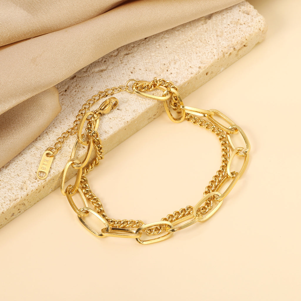 Damen Armband aus hochwertigem Edelstahl mit modernem Gliederdesign und goldplattierter Oberfläche Shop Nory
