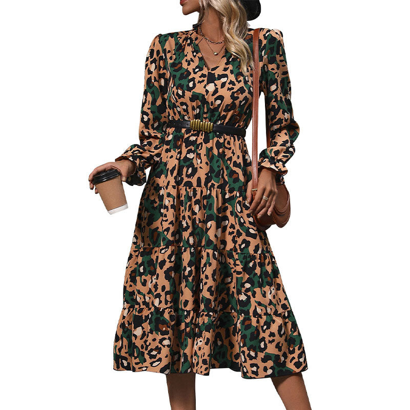 Damen Wickel-Midikleid mit Leopardenmuster, Stufenrock und elastischer Taillenpassform Shop Nory