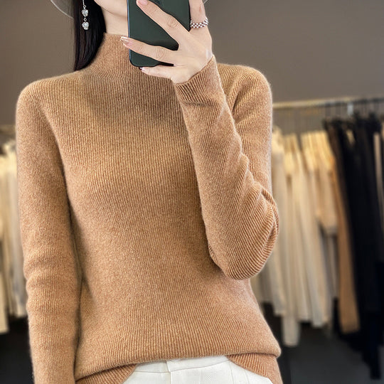Damen Premium-Feinstrick-Mockneckpullover mit extra langen Ärmelabschlüssen und feiner Rippenstruktur Shop Nory