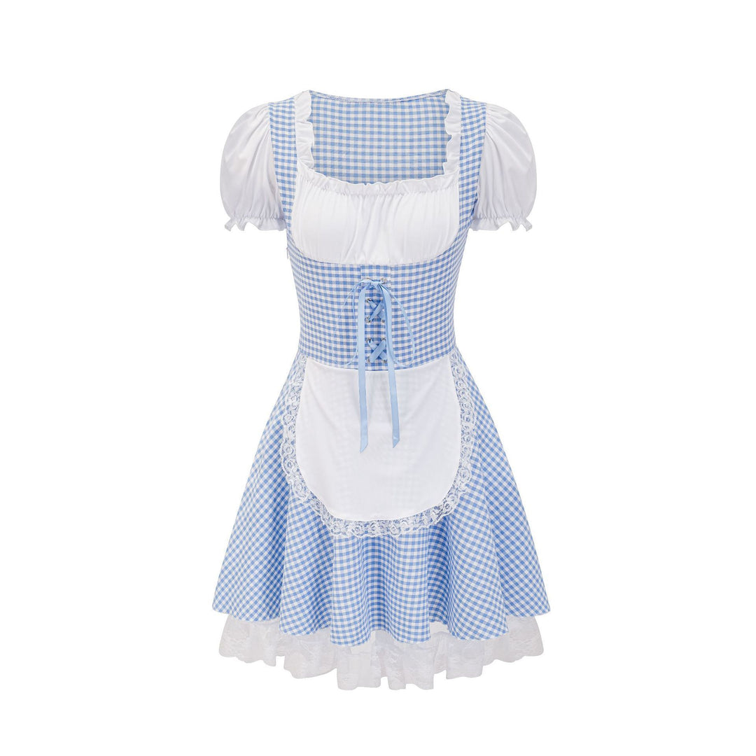 Damen nan Trachtenkleid im Vichy-Stil mit Puffärmeln, Schnürkorsett und Spitzenschürze Shop Nory