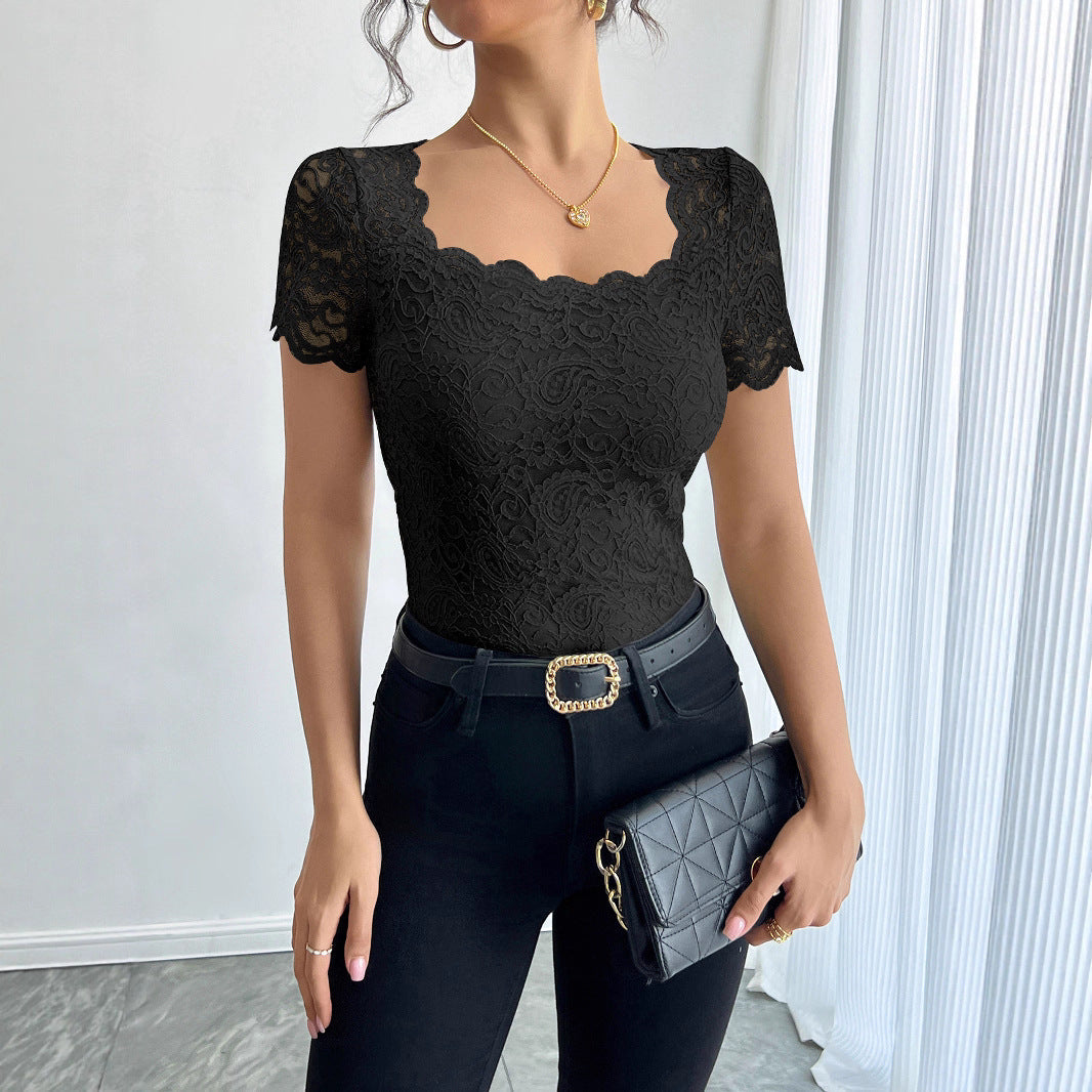 Damen Spitzenbody mit eleganten Abschluss