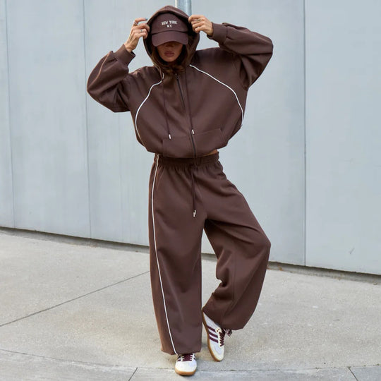 Damen Sportliches Oversized Kapuzenjacken-Set Shop Nory