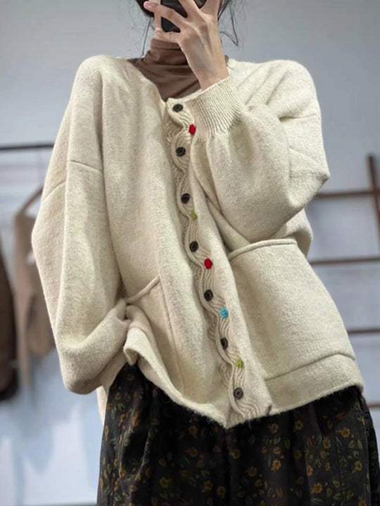 Damen Oversized Strickcardigan mit Zierknopfleiste und aufgesetzten Taschen Shop Nory