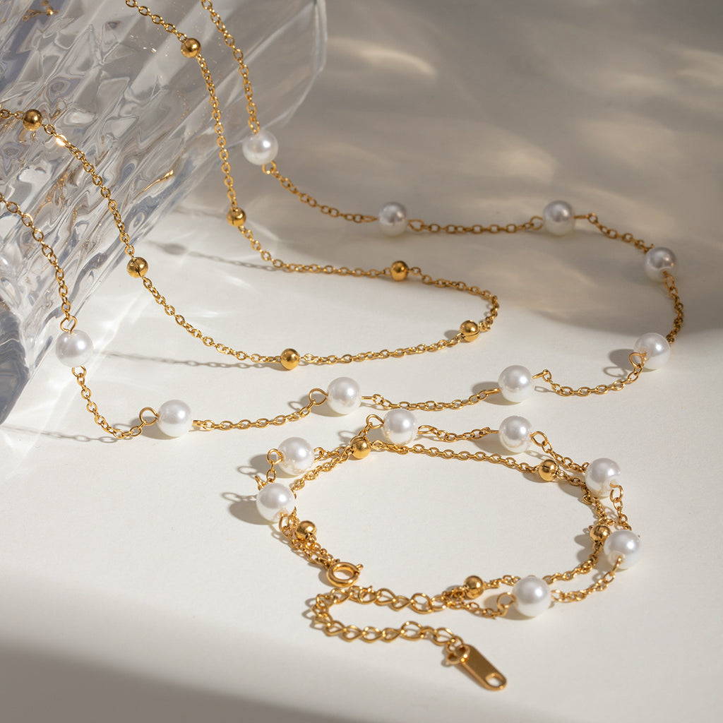 Damen Fußkettchen mit eleganten Perlen und hypoallergener Edelstahlverarbeitung Shop Nory