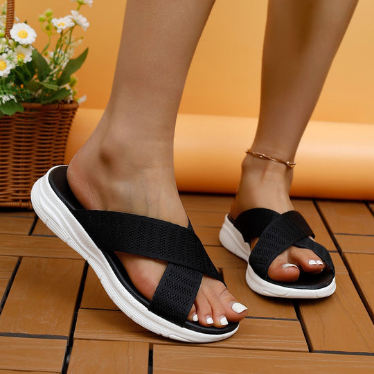 Damen Atmungsaktive und elegante Schlüpfsandalen mit Kreuzband-Wickeldesign Shopnory