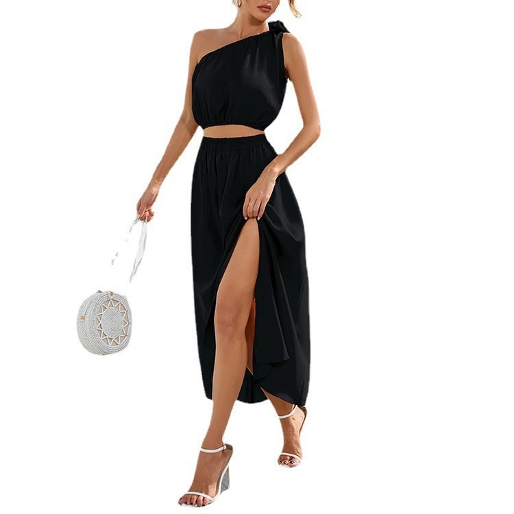 Damen Maxikleid mit einseitigem Träger und hohem Schlitz