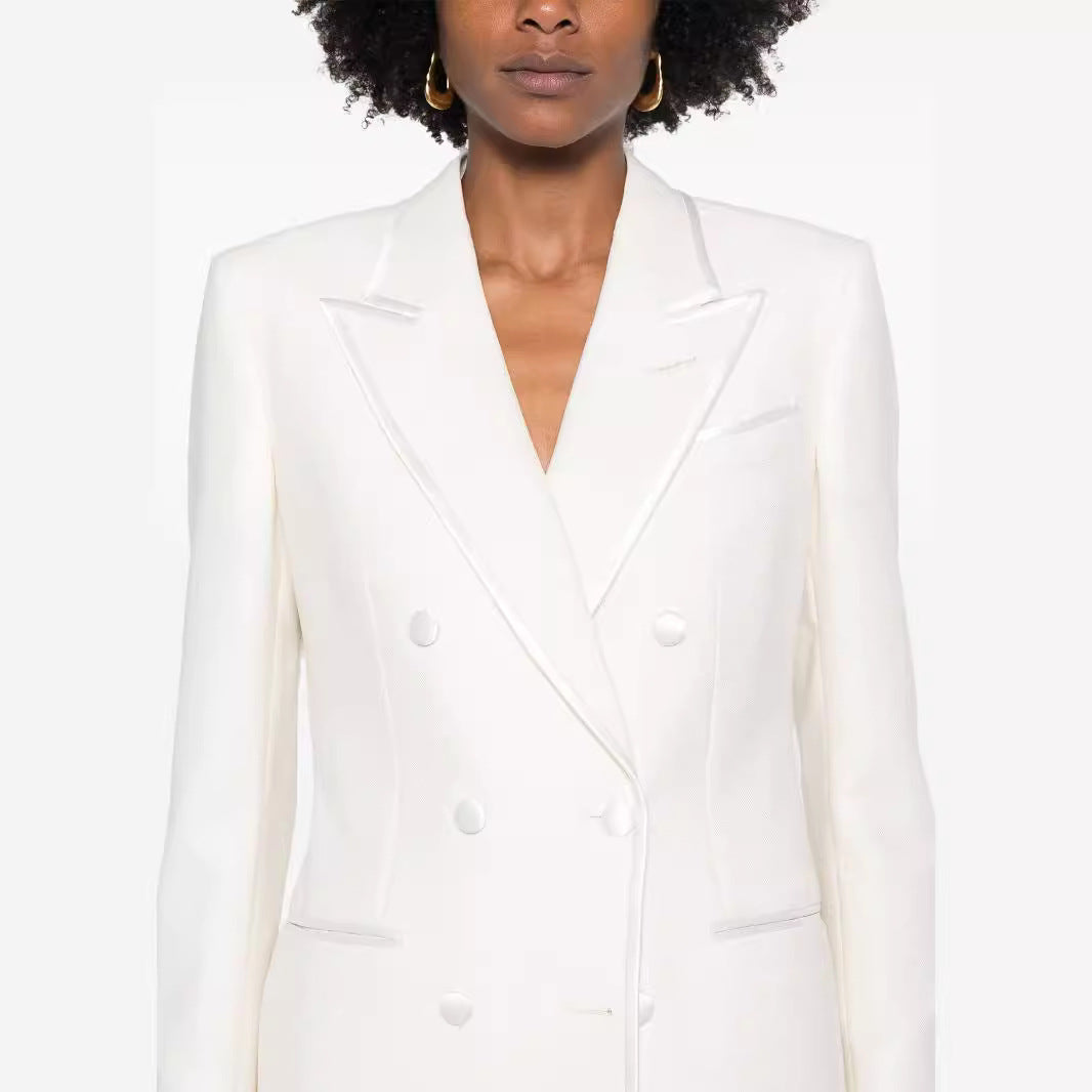 Damen Doppelreihiges Longblazer‑Hosenanzug mit Marlene‑Weitbeinhose und schlanker Silhouette Shop Nory