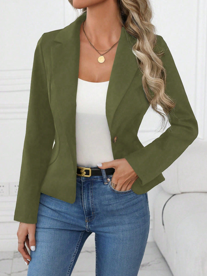 Damen nan taillierter Ein-Knopf-Blazer mit Reverskragen und Eingrifftaschen Shop Nory