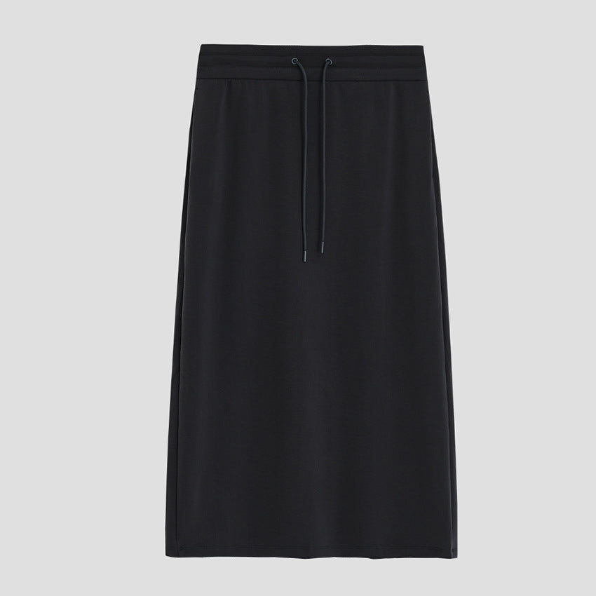 Damen Jersey-Midirock mit elastischem Tunnelzugbund und geradem Fall Shop Nory
