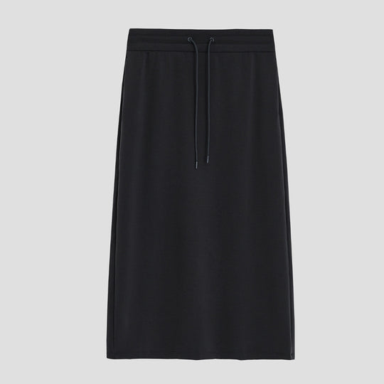Damen Jersey-Midirock mit elastischem Tunnelzugbund und geradem Fall Shop Nory