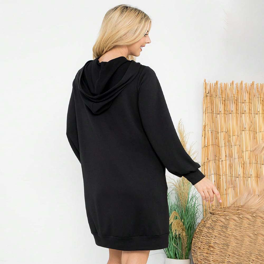 Damen Kapuzen‑Sweatkleid mit Ballonärmeln, Kordelzug und lässiger Oversize‑Passform Shop Nory