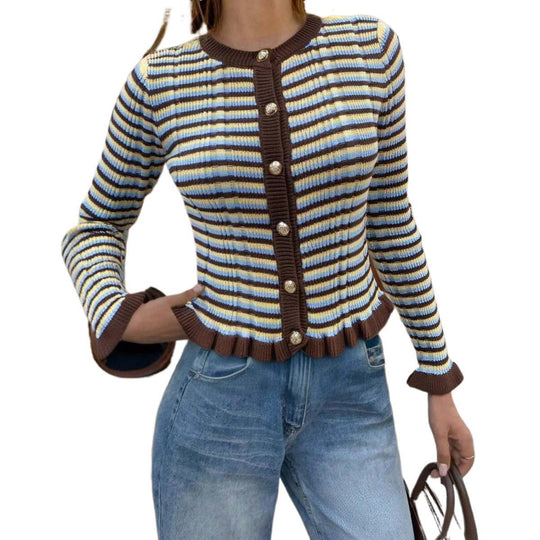 Damen Gerippte Kurzcardigan mit Rüschenbündchen & Statement‑Knöpfen Shop Nory