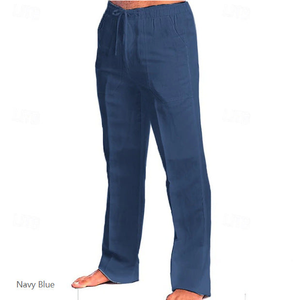 Herren leichte Freizeit-Hose im Leinenlook mit Tunnelzugbund, geradem Bein und atmungsaktivem Material Shop Nory