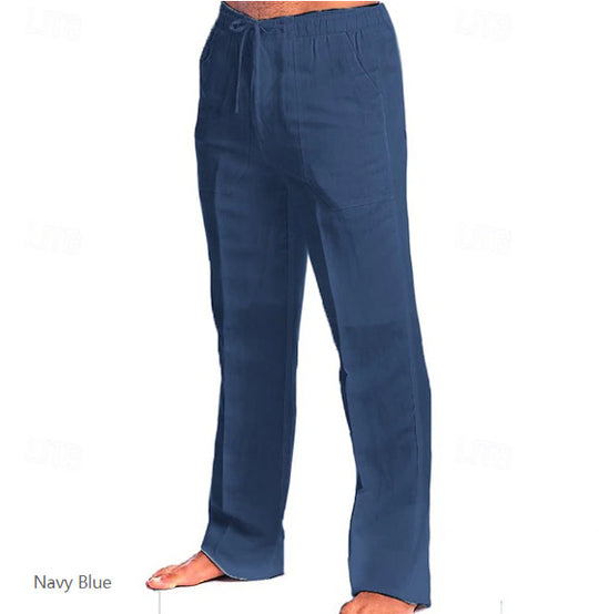 Herren leichte Freizeit-Hose im Leinenlook mit Tunnelzugbund, geradem Bein und atmungsaktivem Material Shop Nory