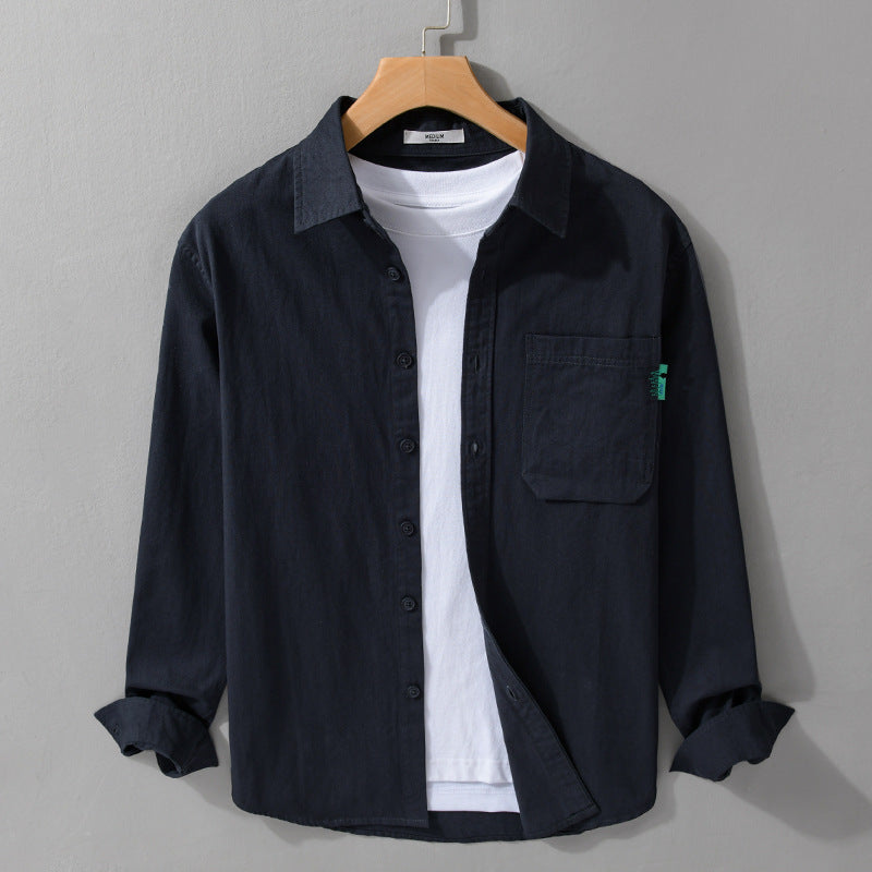Herren Leichtes Baumwoll-Layering-Overshirt mit Brusttasche und Kentkragen Shop Nory
