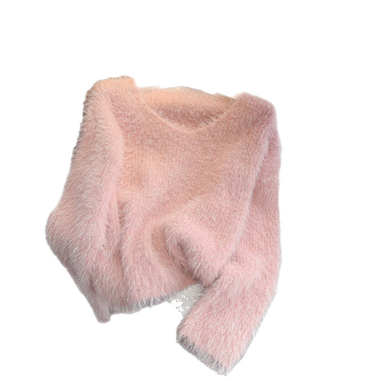 Damen Flauschiger Pullover mit tiefem Ausschnitt Shop Nory