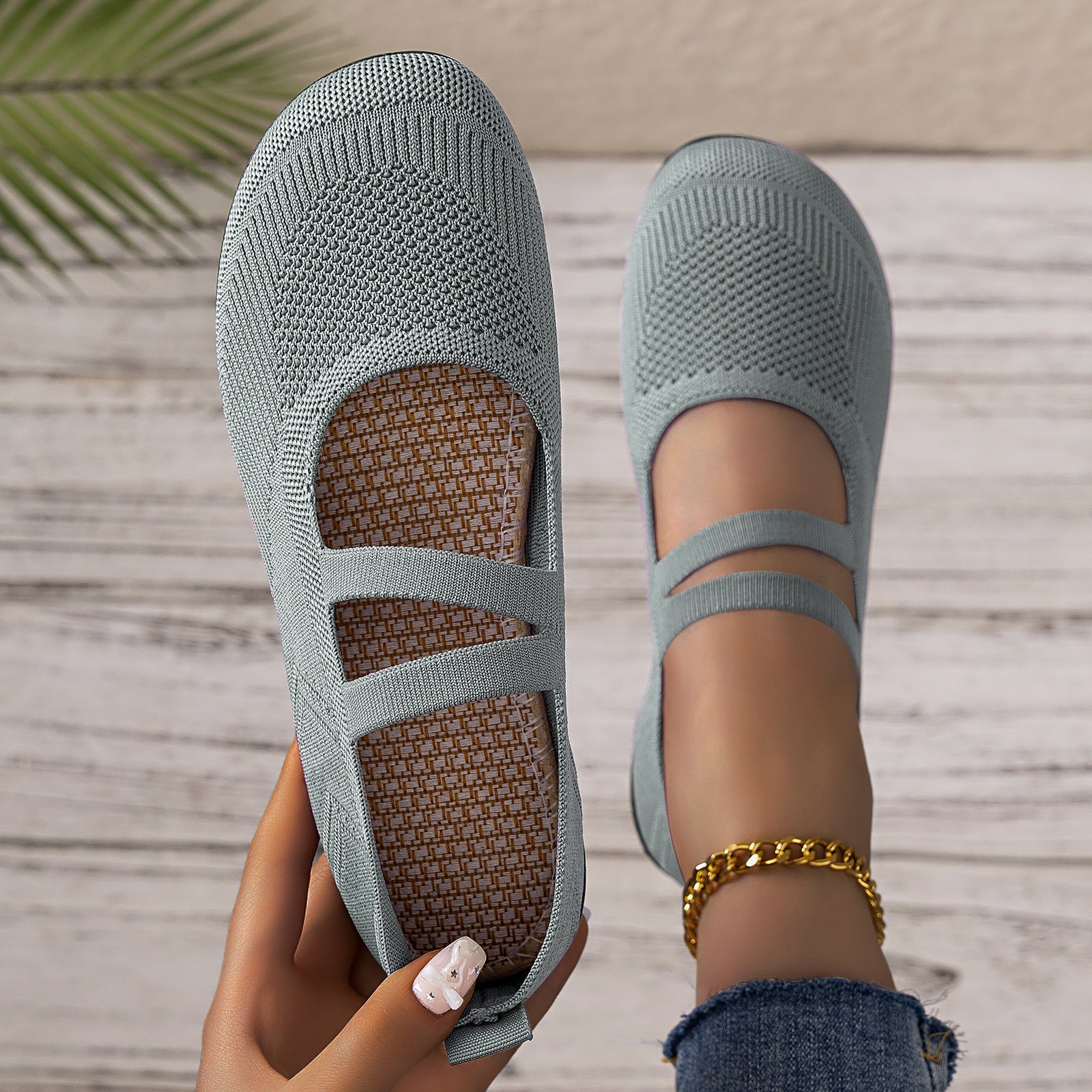 Damen bequeme Ballerinas mit elastischen Riemen und atmungsaktiver Mesh-Oberfläche