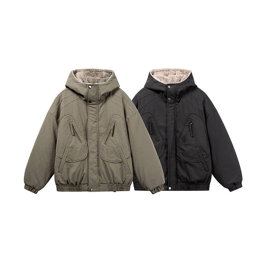 Unisex Kurz geschnittene Isolationsjacke im Boxy‑Cut mit Teddyinnenfutter und diagonal eingesetzten Reißverschlusstaschen Shop Nory