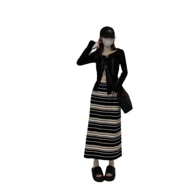Damen Langer gestreifter Maxirock Shop Nory