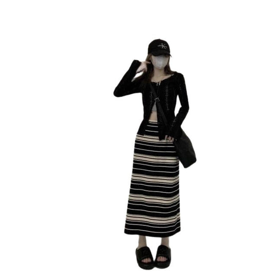 Damen Langer gestreifter Maxirock Shop Nory