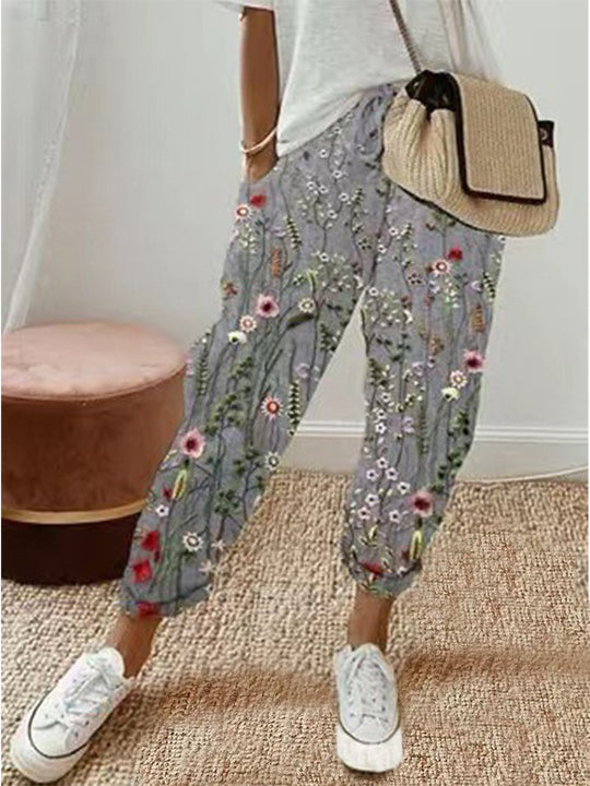 Damenschalotte-Haremshosen mit floralem Stickmuster Shop Nory